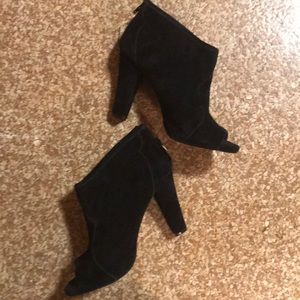 Peep toe suede booties